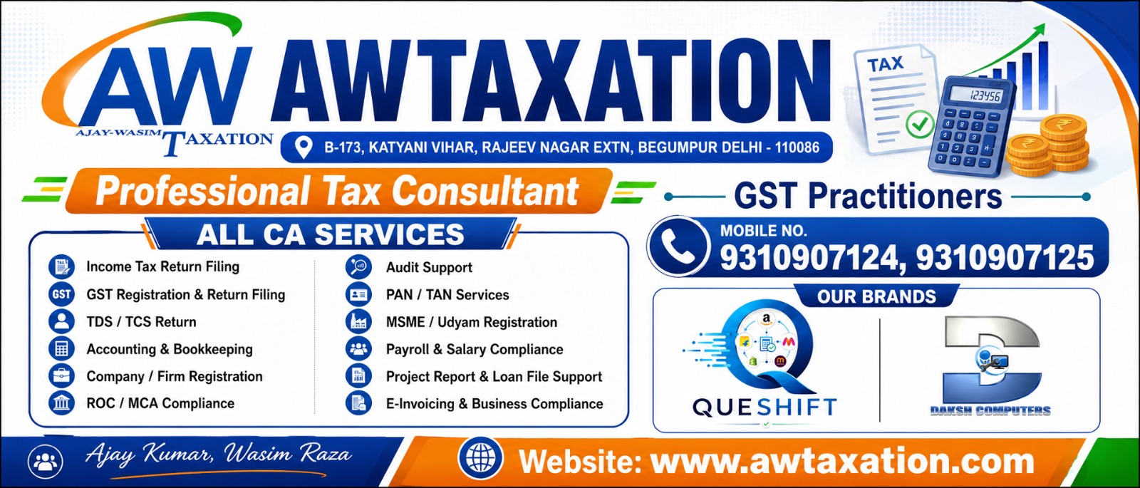 AW Taxation professional tax consultants, parent brand of Queshift
